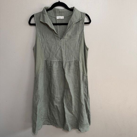 Terzo Millennio green linen sleeveless collared dress size large - Picture 1 of 6